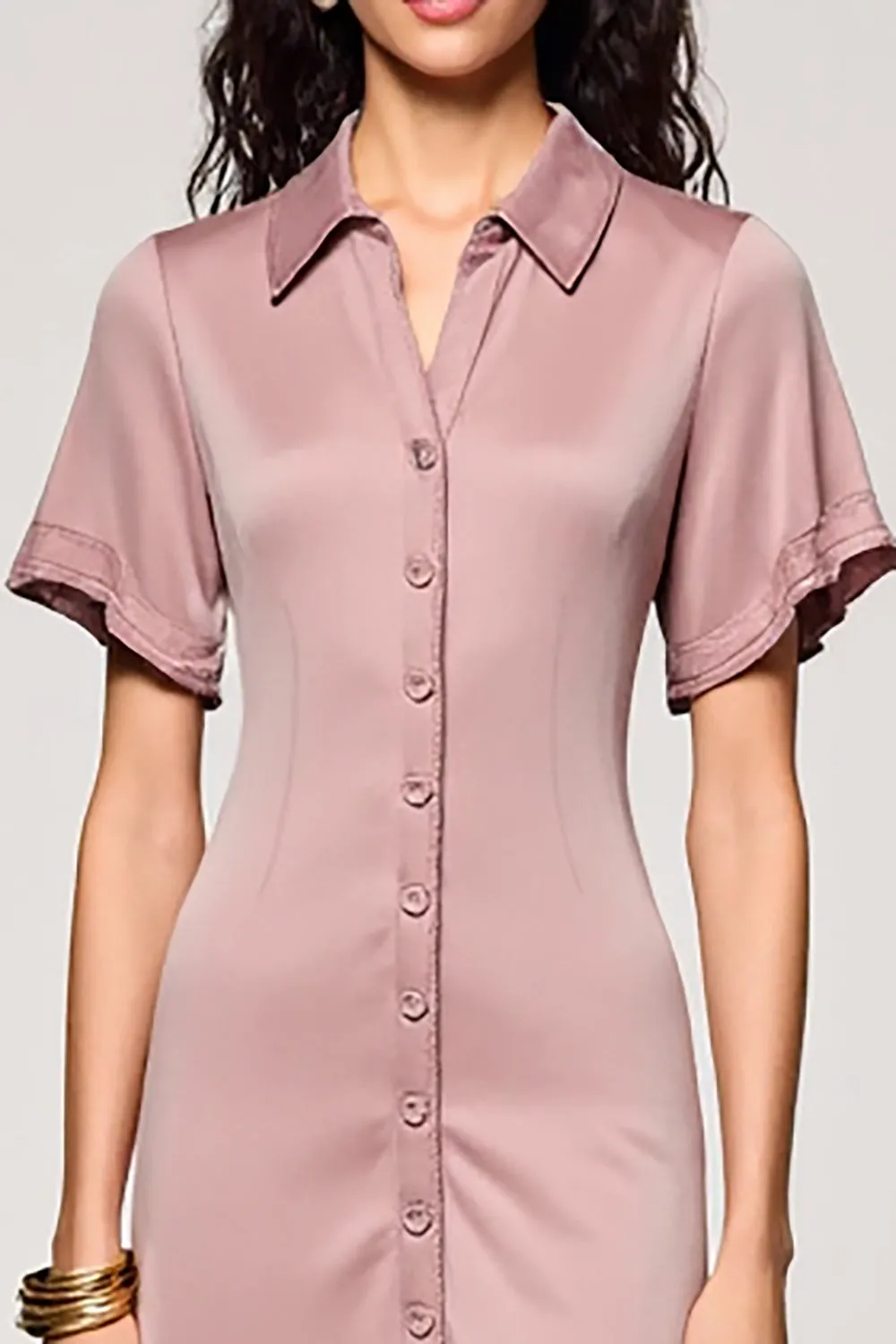 Pink A Line Lapel Midi Work Dress sold by Zapaka product image thumbnail 3