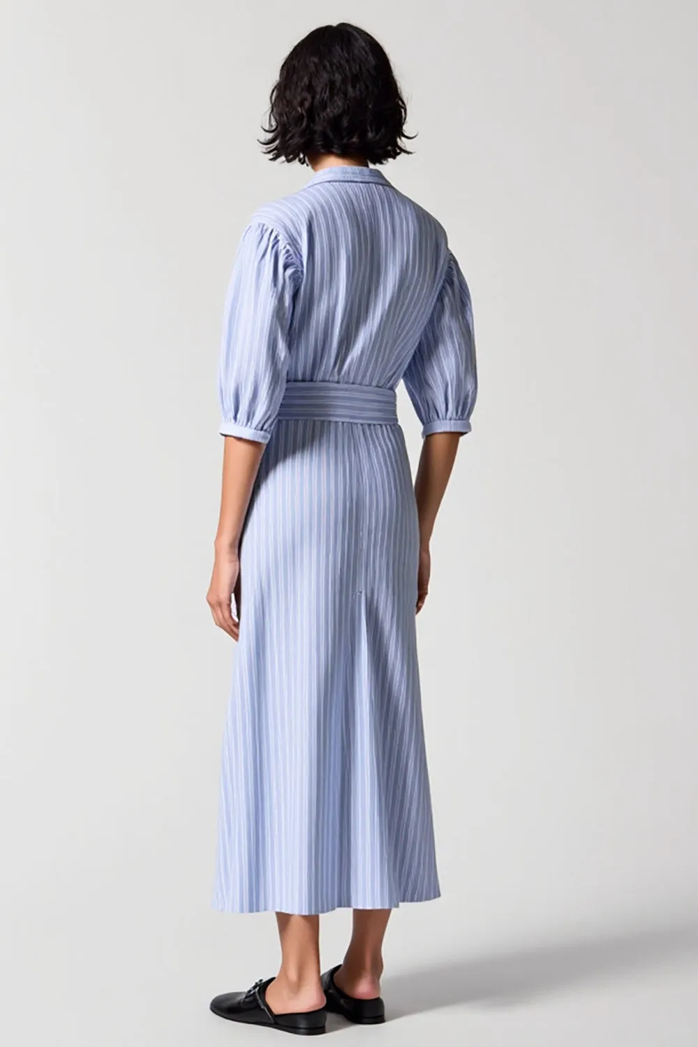 Blue Stripes Sheath V Neck Long Work Dress sold by Zapaka product image thumbnail 2