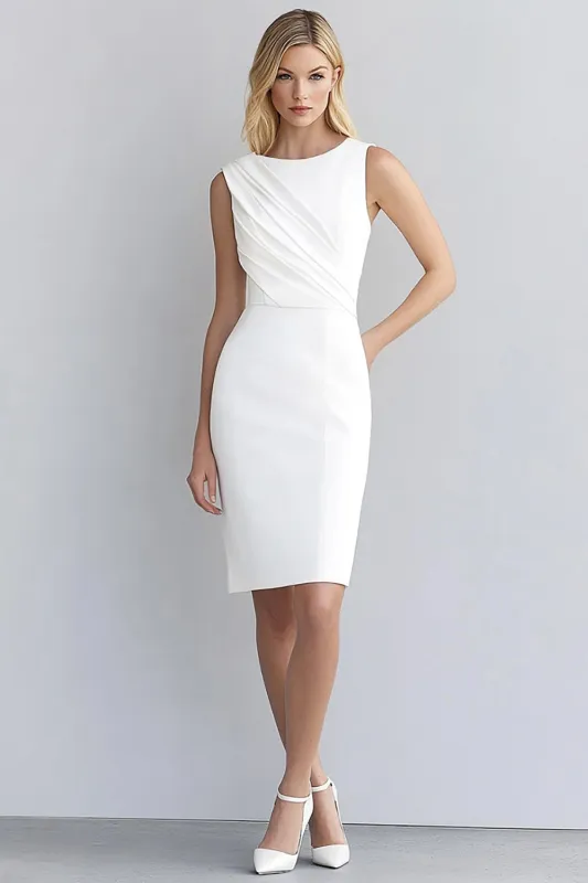 Ivory Satin Bodycon Sleeveless Short Work Dress sold by Zapaka