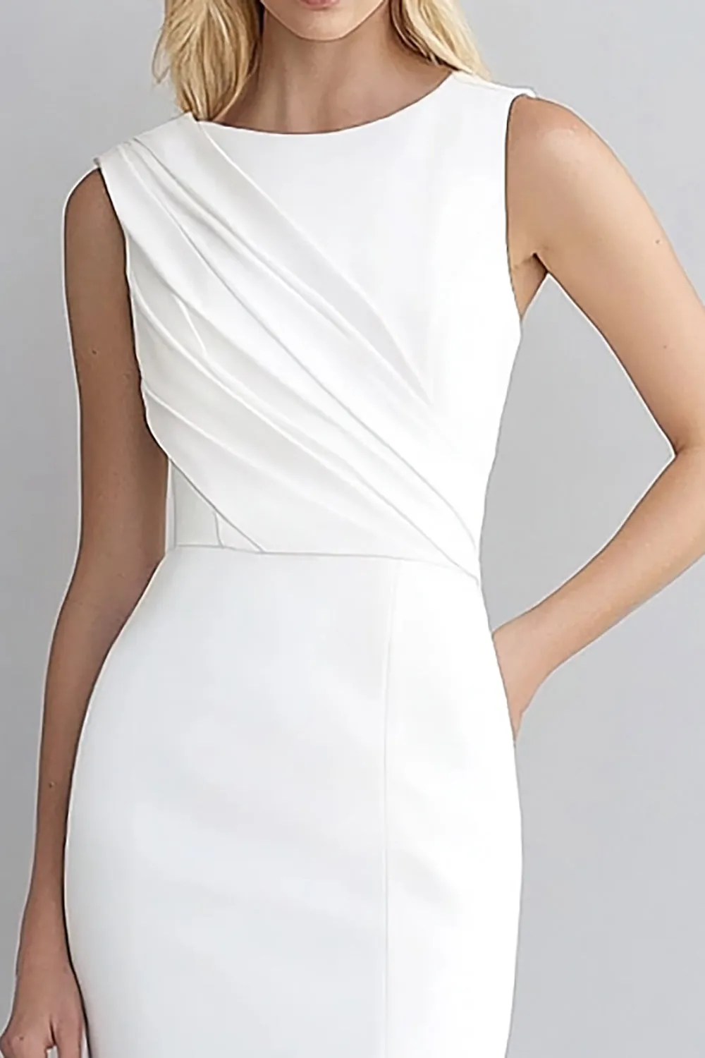 Ivory Satin Bodycon Sleeveless Short Work Dress sold by Zapaka product image thumbnail 2