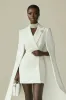 White Bodycon Peak Lapel Mini Work Dress with Cape sold by Zapaka