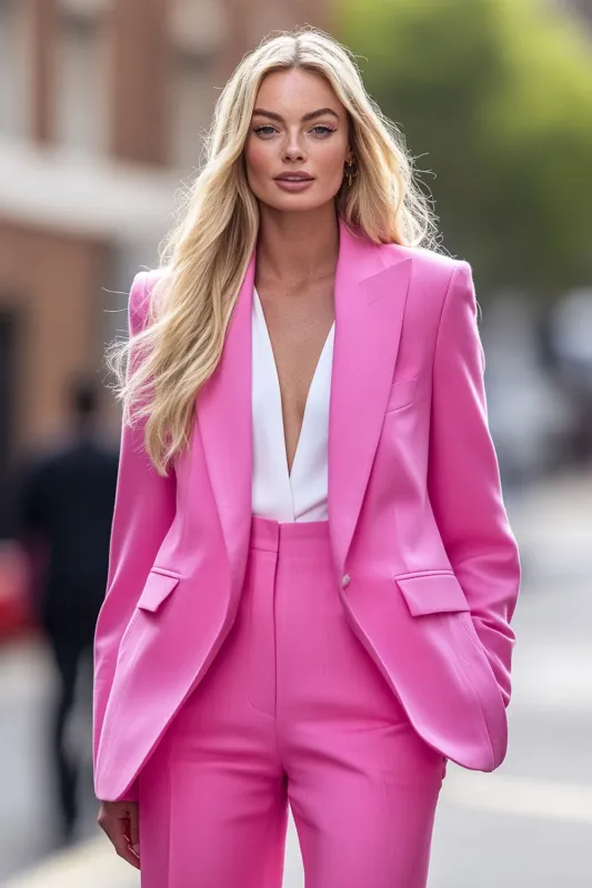 Fuchsia 2 Piece Peak Lapel Work Suits with Pockets sold by Zapaka