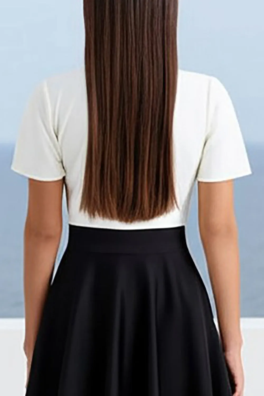 Ivory and Black Satin A Line Long Work Dress with Sleeves sold by Zapaka product image thumbnail 4