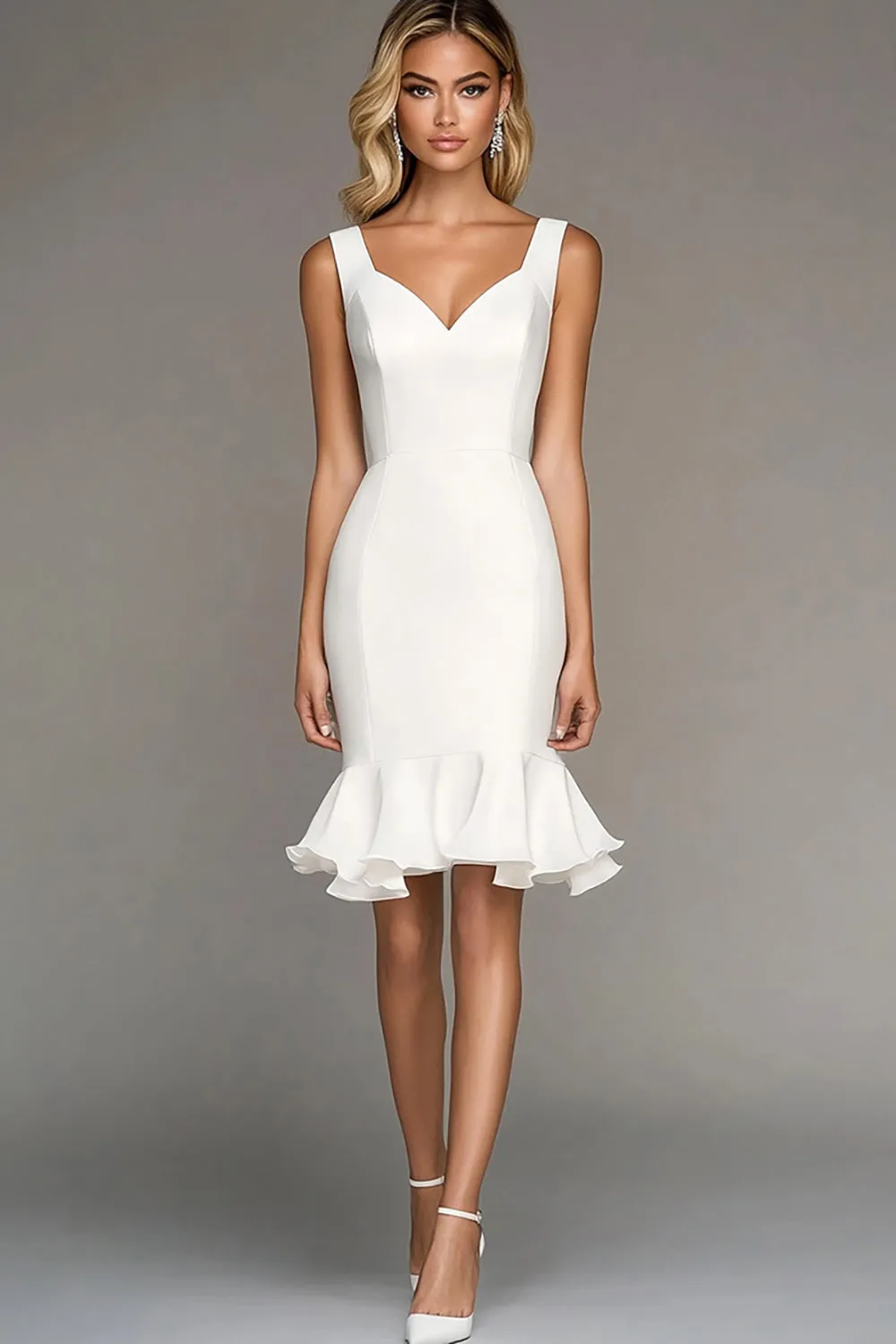 Ivory Bodycon Sweetheart Short Work Dress with Ruffles sold by Zapaka