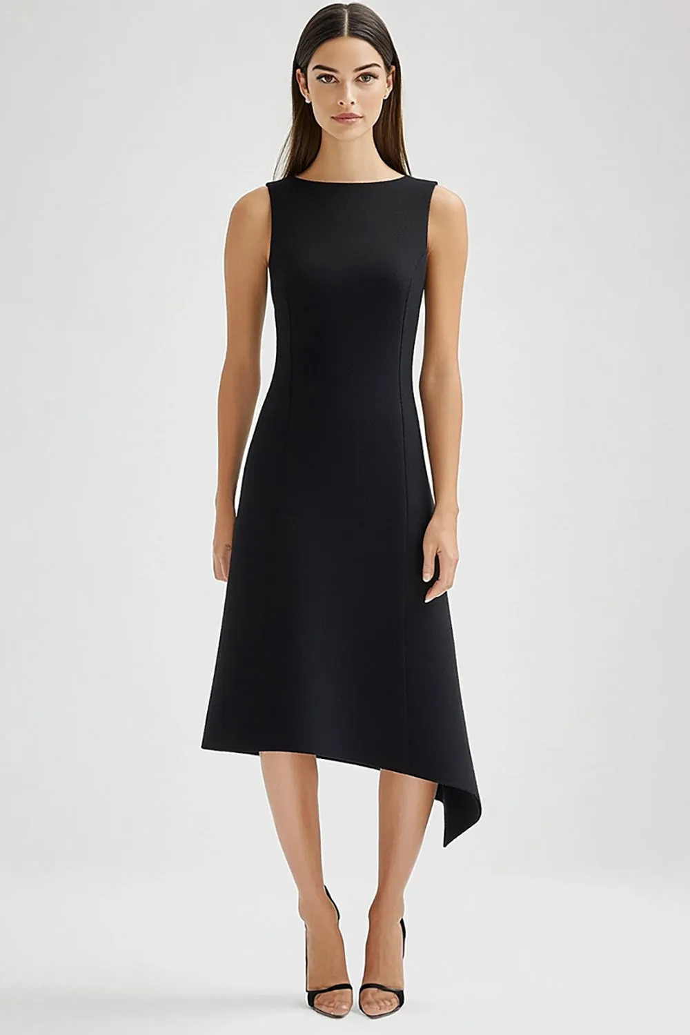 Simple Black Satin Asymmetrical Work Dress sold by Zapaka