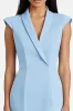 Sky Blue Satin Peak Lapel Bodycon Short Work Dress with Slit sold by Zapaka