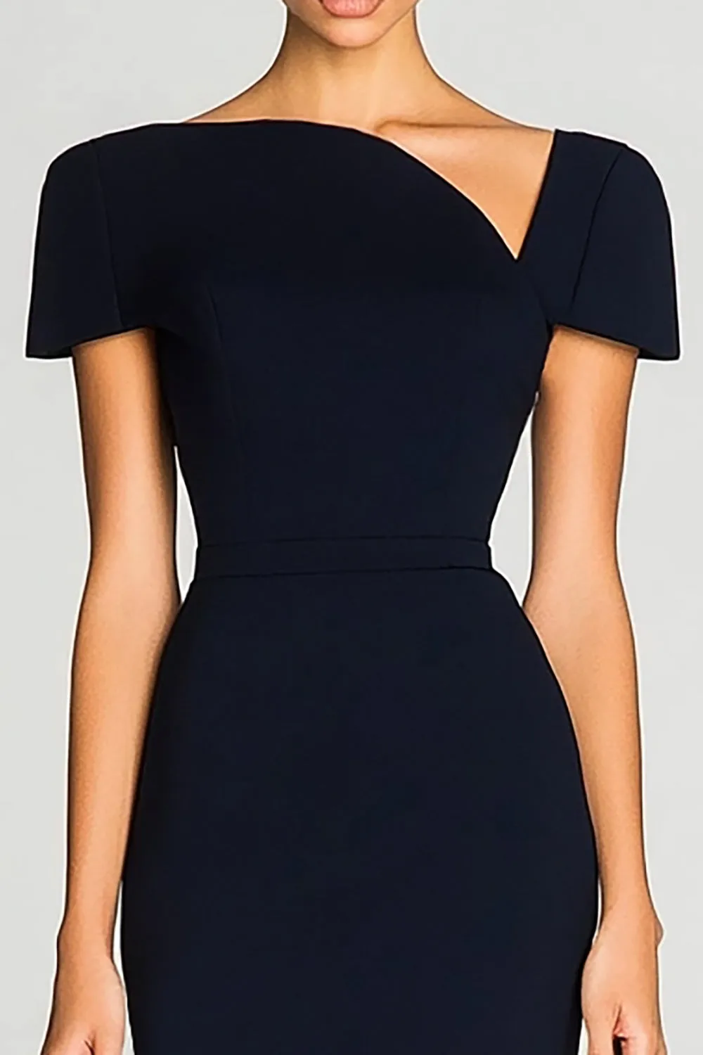 Black Off the Shoulder Bodycon Satin Knee-Length Work Dress sold by Zapaka product image thumbnail 2