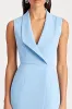Sky Blue Shawl Lapel Satin Knee-Length Work Dress with Slit sold by Zapaka