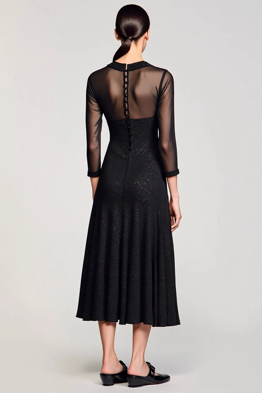 Black A Line Lapel Midi Wedding Guest Dress sold by Zapaka product image thumbnail 2