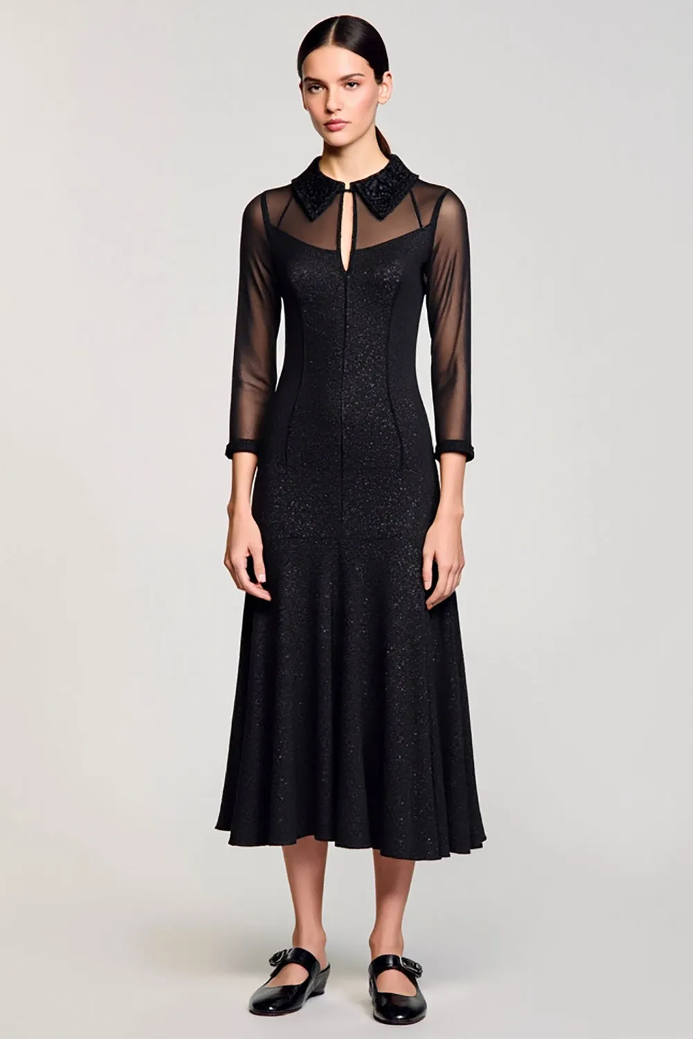 Black A Line Lapel Midi Wedding Guest Dress sold by Zapaka