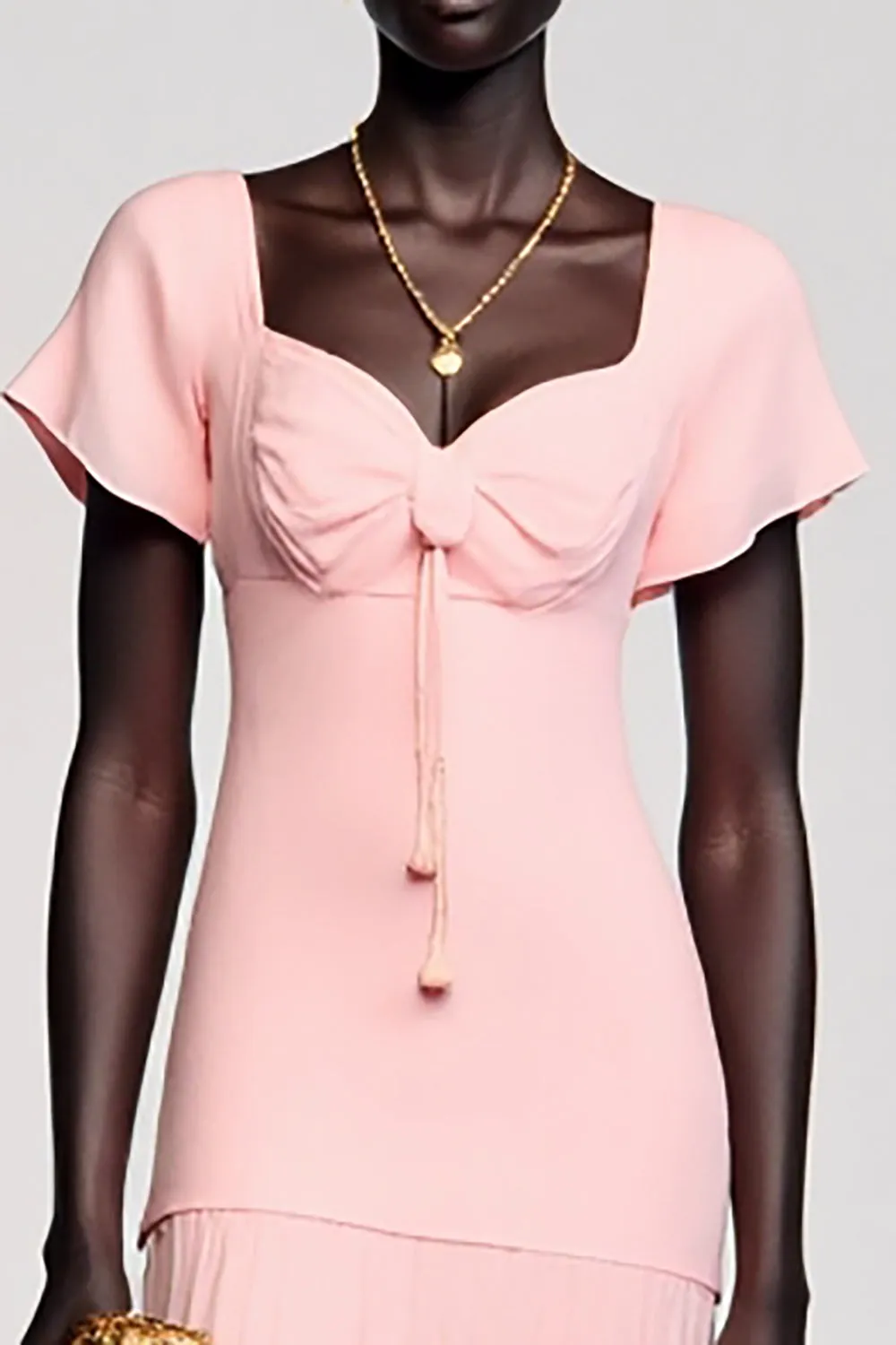 A Line Pink Midi Wedding Guest Dress With Bow sold by Zapaka product image thumbnail 3