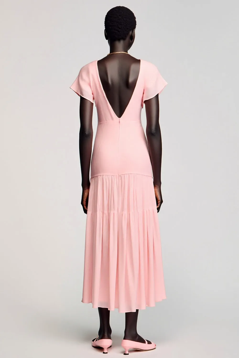 A Line Pink Midi Wedding Guest Dress With Bow sold by Zapaka product image thumbnail 2
