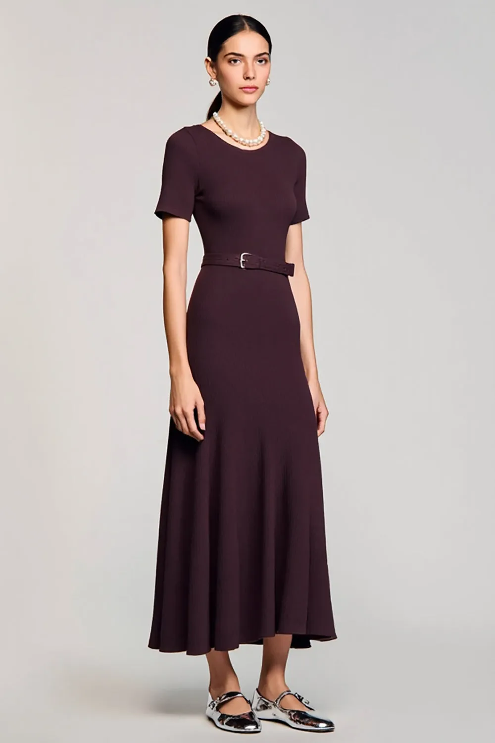 A Line Dark Red Long Wedding Guest Dress With Belt sold by Zapaka