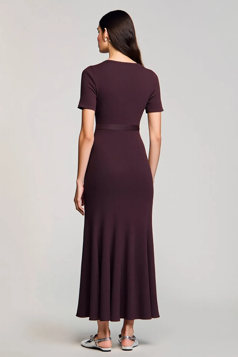 A Line Dark Red Long Wedding Guest Dress With Belt sold by Zapaka product image thumbnail 2