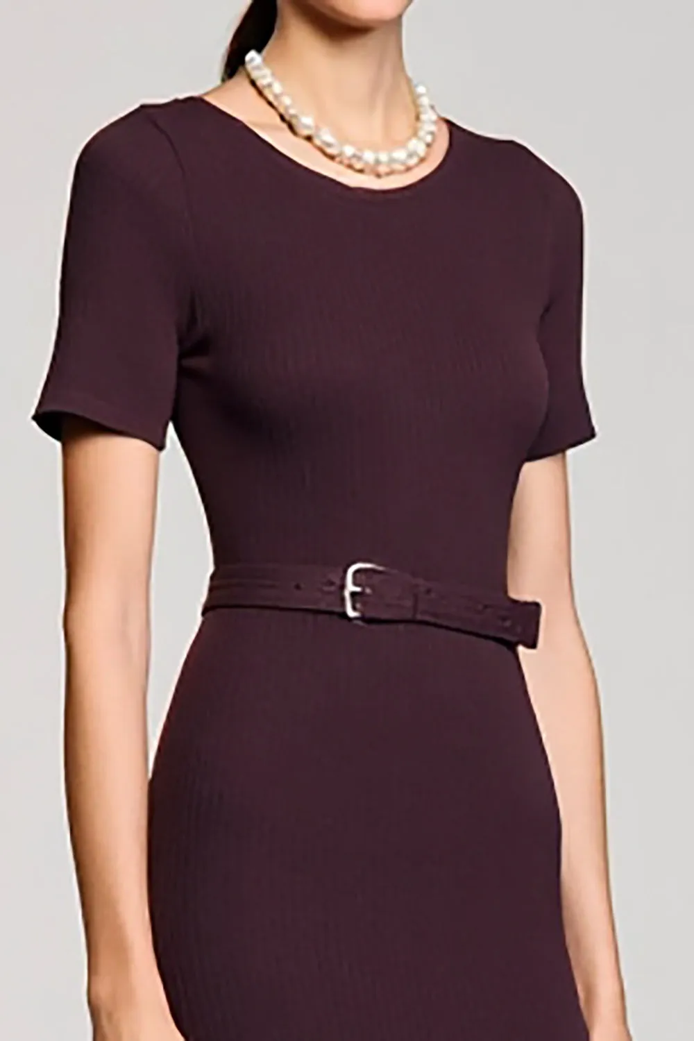 A Line Dark Red Long Wedding Guest Dress With Belt sold by Zapaka product image thumbnail 3