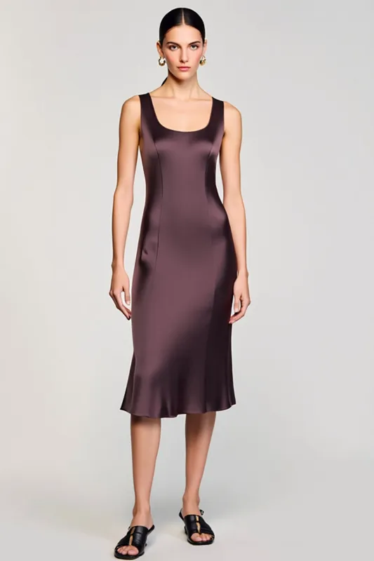 Brown Square Neck Sheath Midi Wedding Guest Dress sold by Zapaka