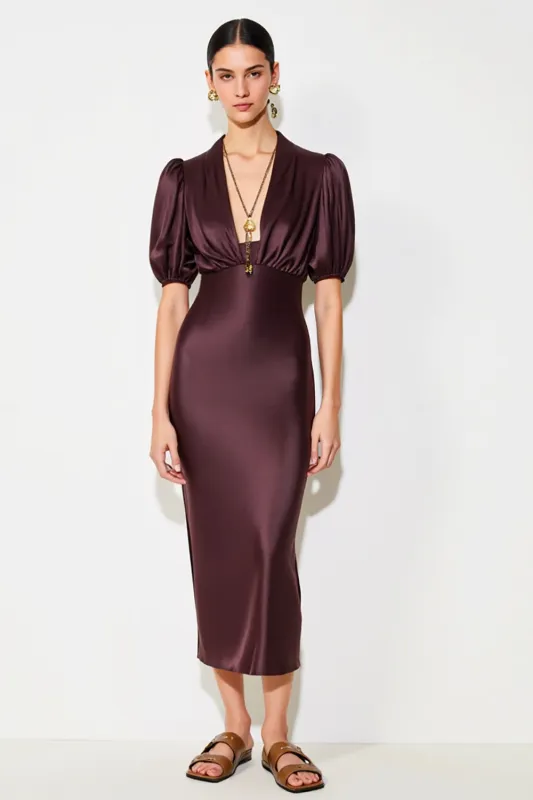 Dark Red Sheath Midi Wedding Guest Dress sold by Zapaka