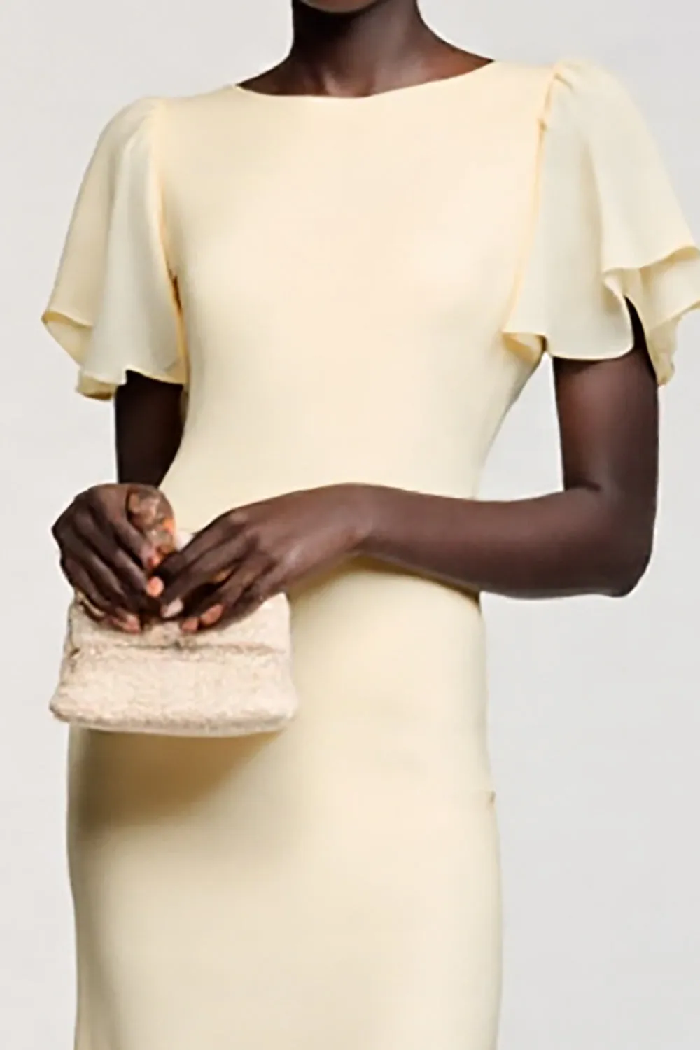 Ivory Sheath Ruffle Sleeves Midi Wedding Guest Dress sold by Zapaka product image thumbnail 3