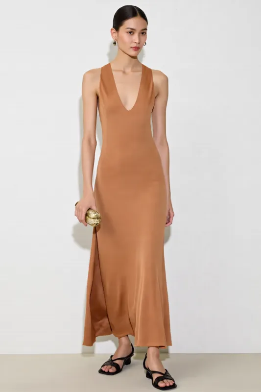 Orange Sheath V Neck Long Wedding Guest Dress made by Zapaka