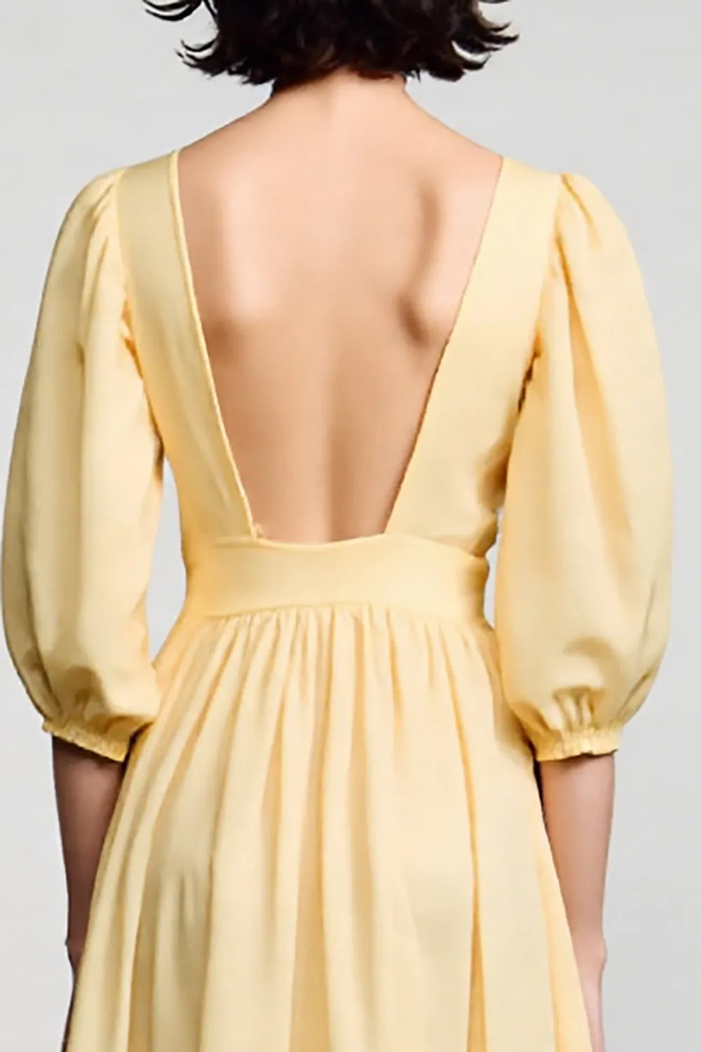 Yellow Square Neck A Line Midi Wedding Guest Dress sold by Zapaka product image thumbnail 4