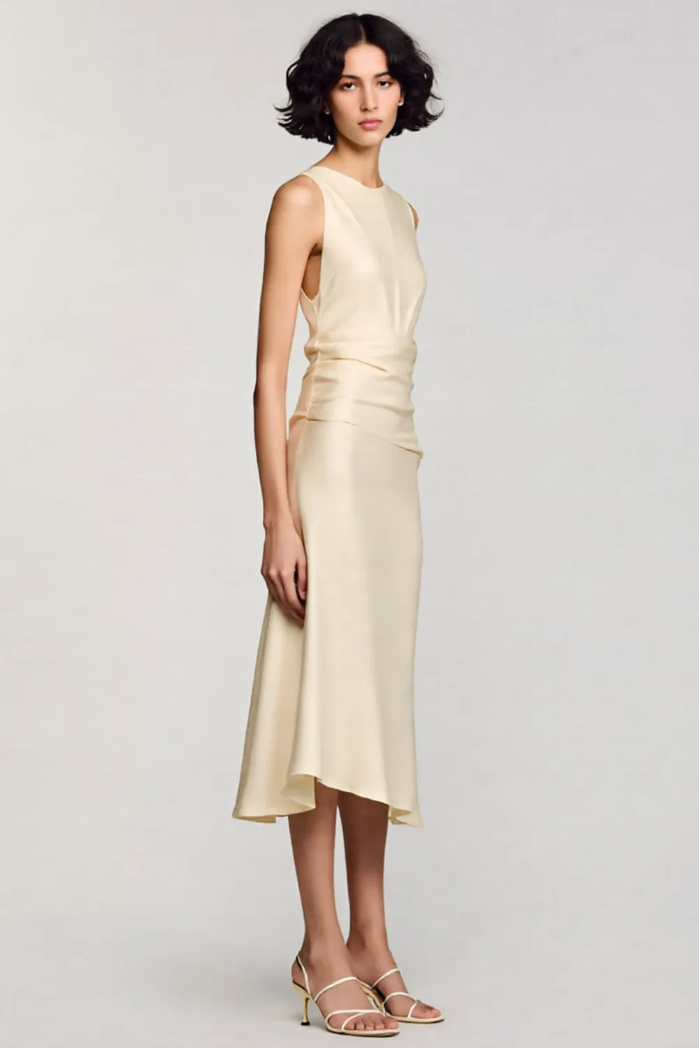 Apricot A Line Round Neck Midi Wedding Guest Dress sold by Zapaka