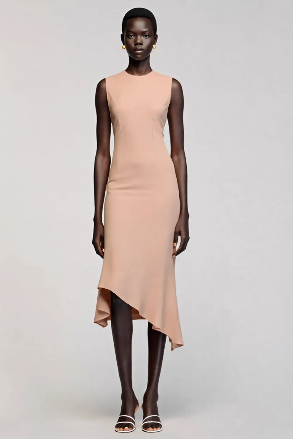 Mermaid Round Neck Asymmetrical Champagne Wedding Guest Dress sold by Zapaka