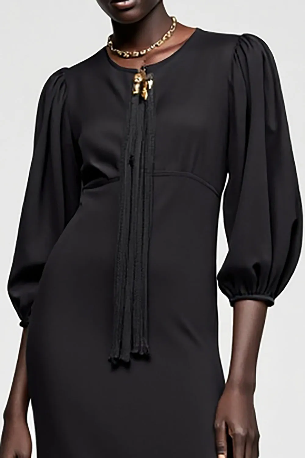 Black A Line 3/4 Sleeve Long Wedding Guest Dress With Tassel sold by Zapaka product image thumbnail 3