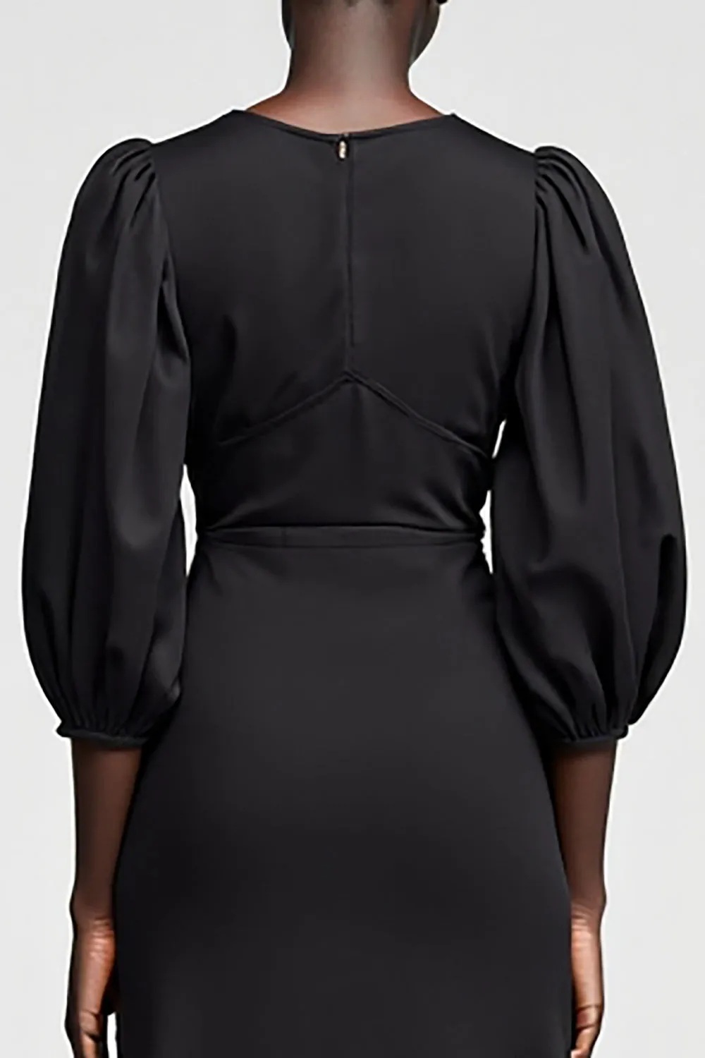 Black A Line 3/4 Sleeve Long Wedding Guest Dress With Tassel sold by Zapaka product image thumbnail 4