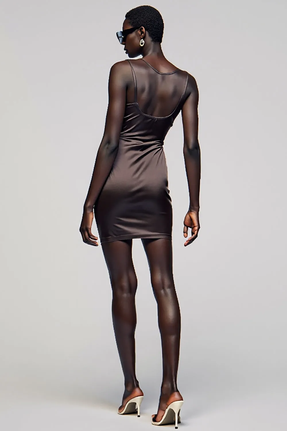 Coffee Sheath Round Neck Mini Wedding Guest Dress sold by Zapaka product image thumbnail 2