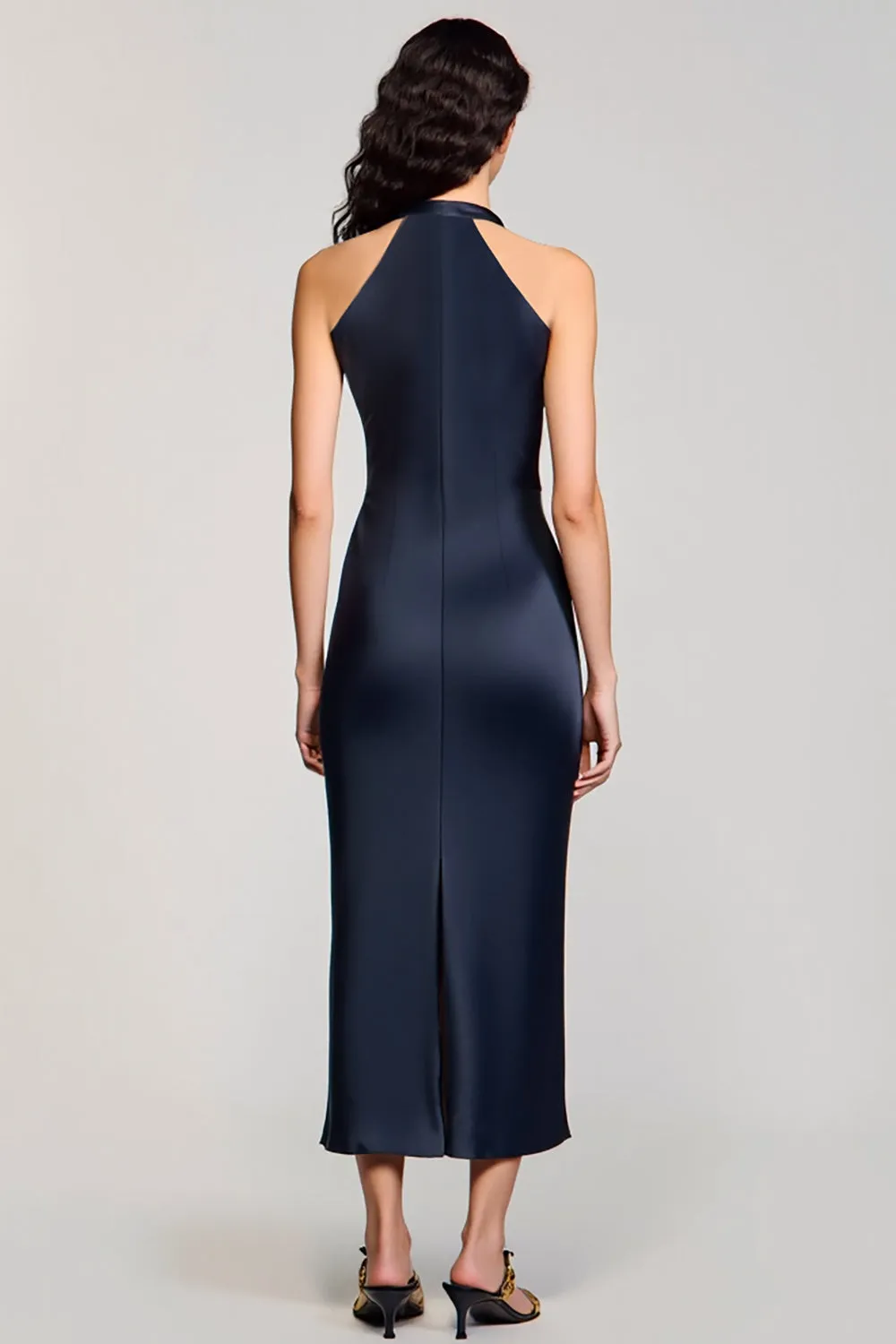 Halter Navy Sheath Midi Wedding Guest Dress sold by Zapaka product image thumbnail 2
