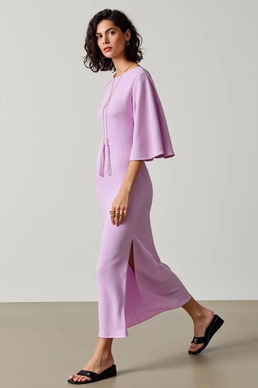 Light Purple Sheath Ruffle Sleeve Wedding Guest Dress With Slit sold by Zapaka