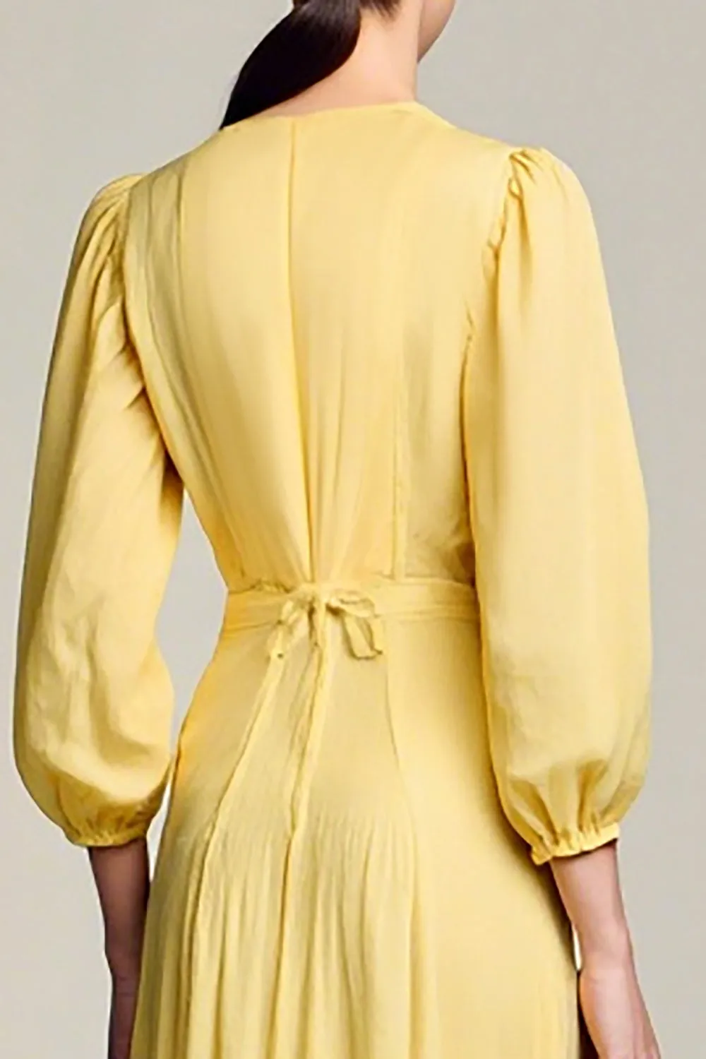 A Line Yellow V Neck Long Wedding Guest Dress sold by Zapaka product image thumbnail 4