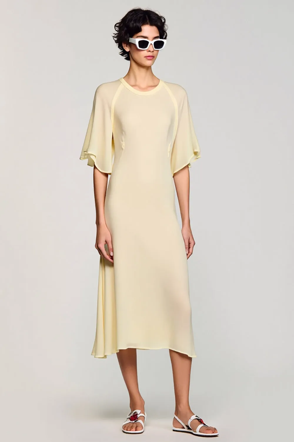 A Line Apricot Keyhole Midi Wedding Guest Dress sold by Zapaka