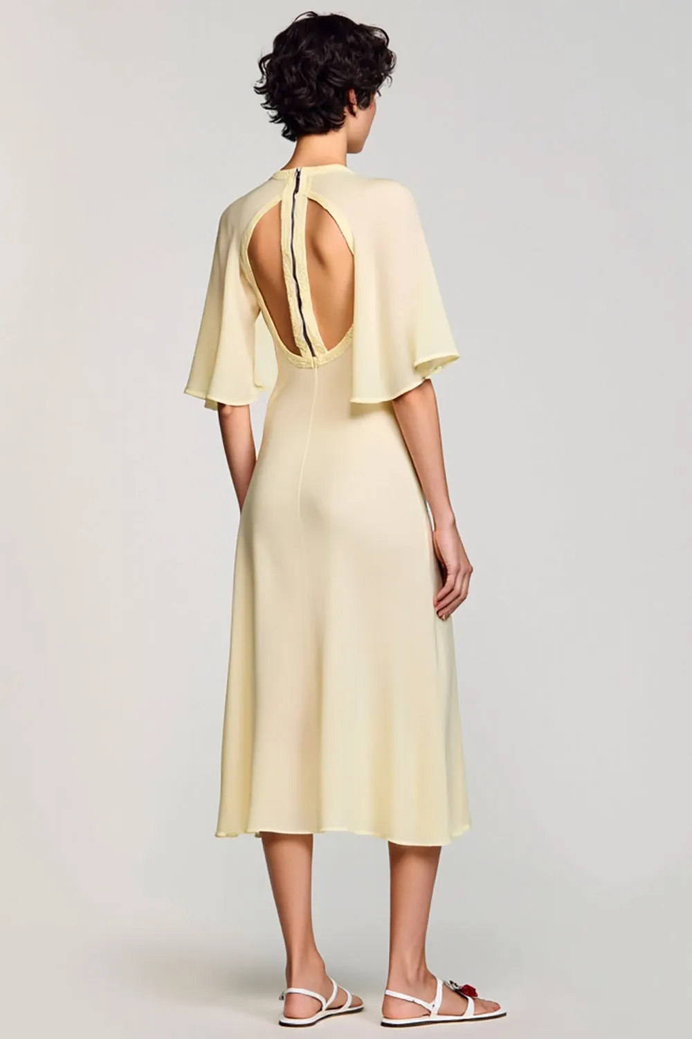 A Line Apricot Keyhole Midi Wedding Guest Dress sold by Zapaka product image thumbnail 2