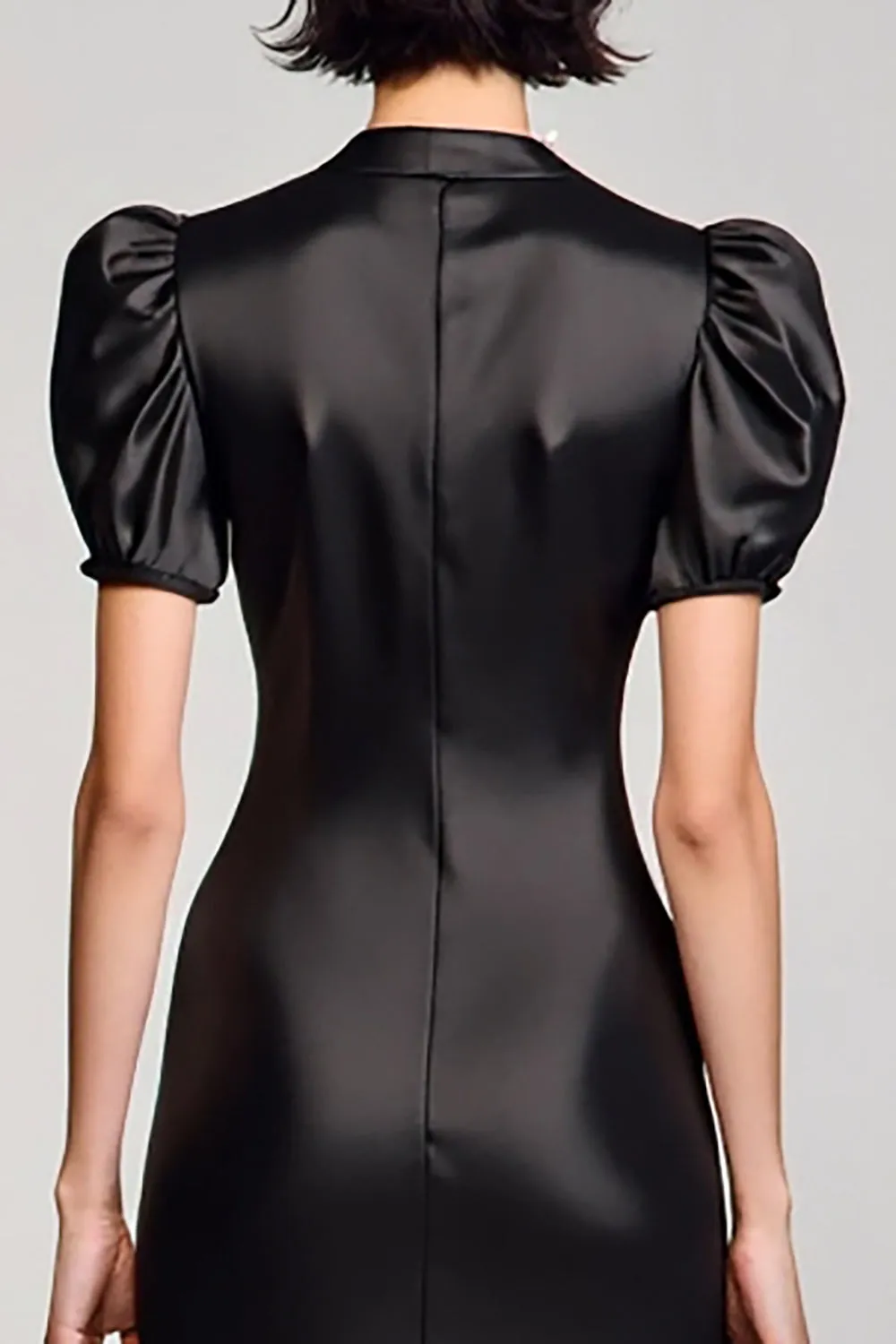 A Line Black Puff Sleeve Long Wedding Guest Dress sold by Zapaka product image thumbnail 4