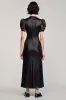 A Line Black Puff Sleeve Long Wedding Guest Dress sold by Zapaka
