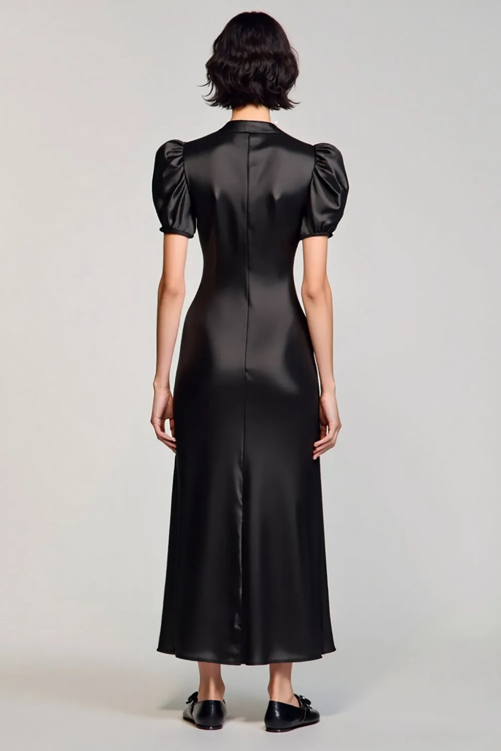 A Line Black Puff Sleeve Long Wedding Guest Dress sold by Zapaka product image thumbnail 2