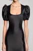 A Line Black Puff Sleeve Long Wedding Guest Dress sold by Zapaka