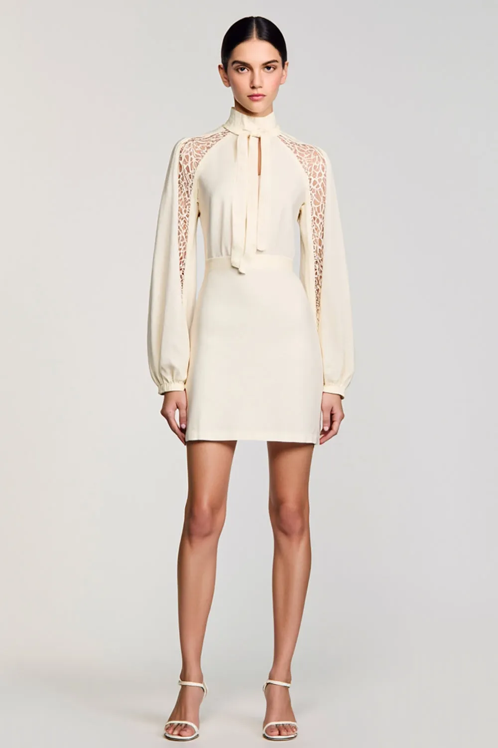 Long Sleeves High Neck Ivory Lace Wedding Guest Dress sold by Zapaka