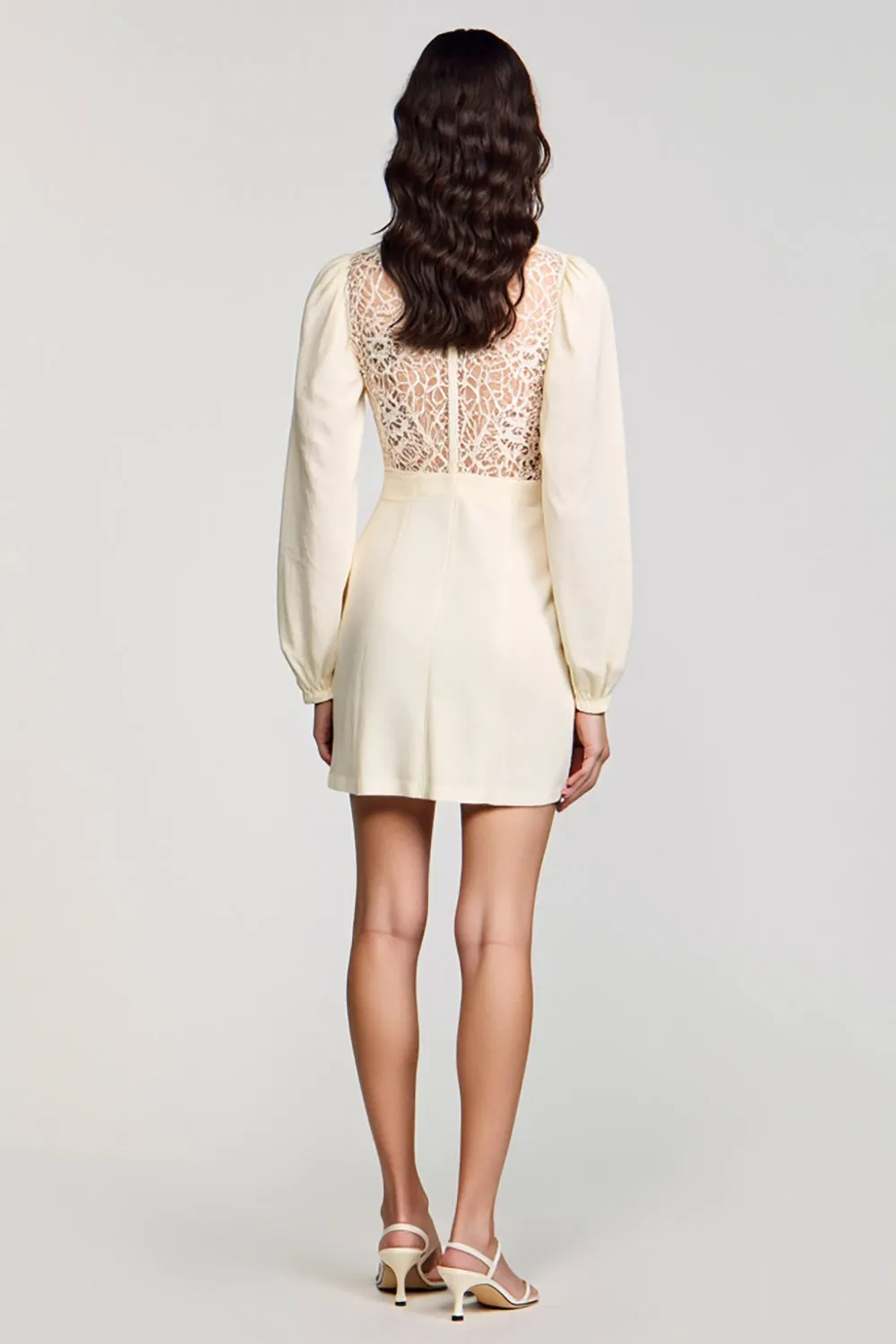 Long Sleeves High Neck Ivory Lace Wedding Guest Dress sold by Zapaka product image thumbnail 2