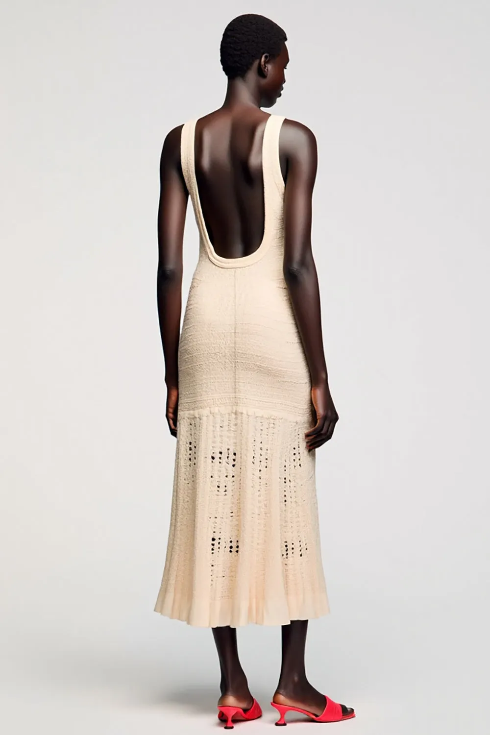 Simple A Line Apricot Midi Wedding Guest Dress sold by Zapaka product image thumbnail 2