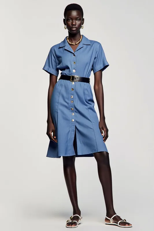Blue Notched Lapel Sheath Mini Work Dress With Belt sold by Zapaka