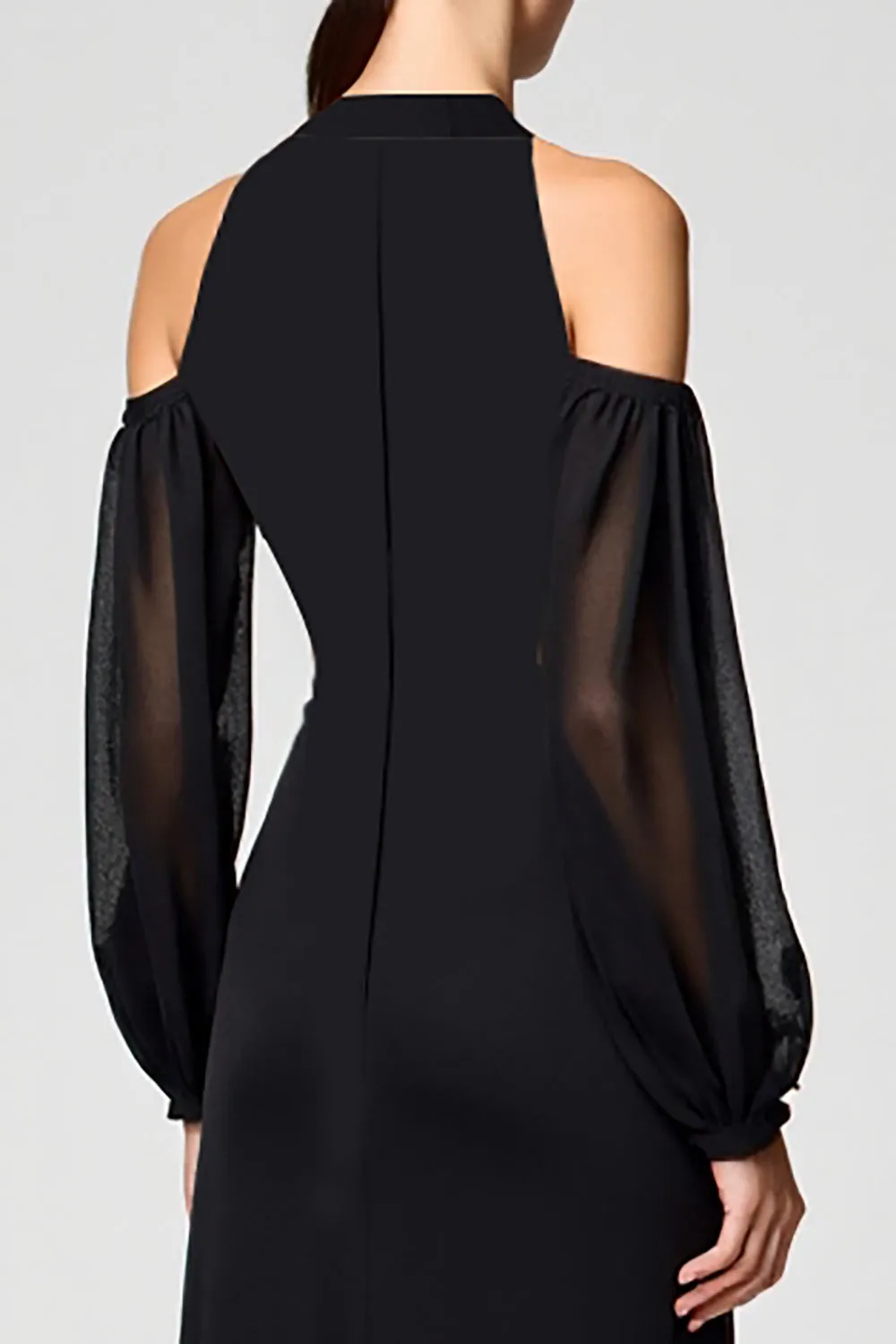 Black Cold Shoulder A Line Long Wedding Guest Dress sold by Zapaka product image thumbnail 4