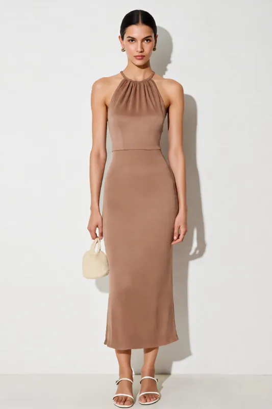 Desert Rose Halter Sheath Long Wedding Guest Dress sold by Zapaka