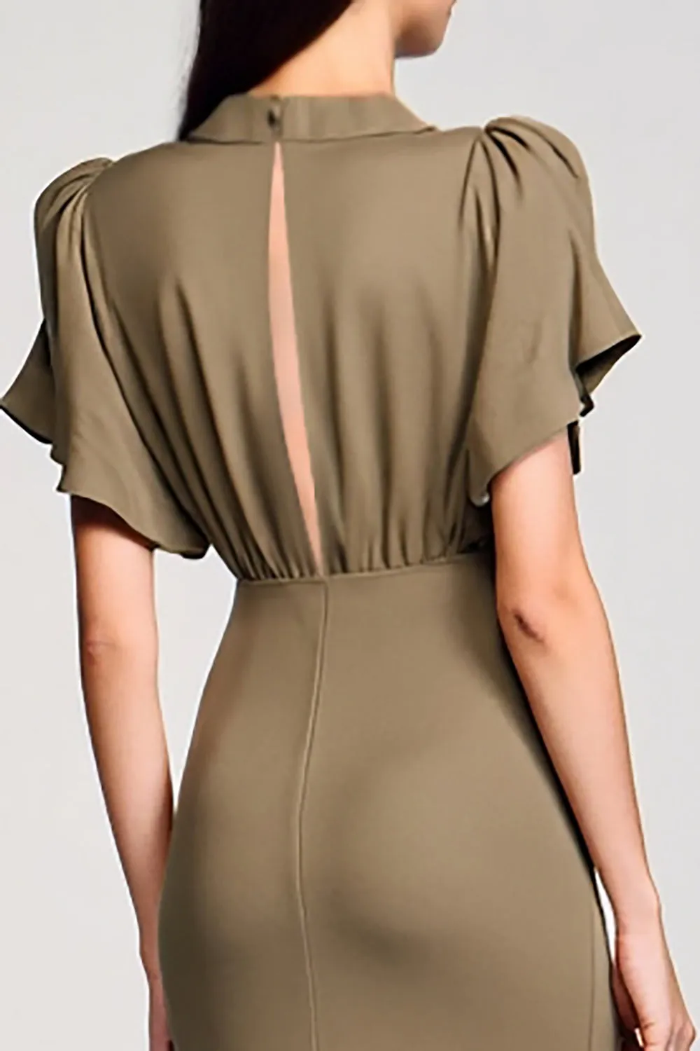 Olive Sheath V Neck Midi Wedding Guest Dress With Sequins sold by Zapaka product image thumbnail 4