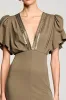 Olive Sheath V Neck Midi Wedding Guest Dress With Sequins sold by Zapaka