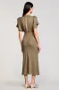 Olive Sheath V Neck Midi Wedding Guest Dress With Sequins sold by Zapaka