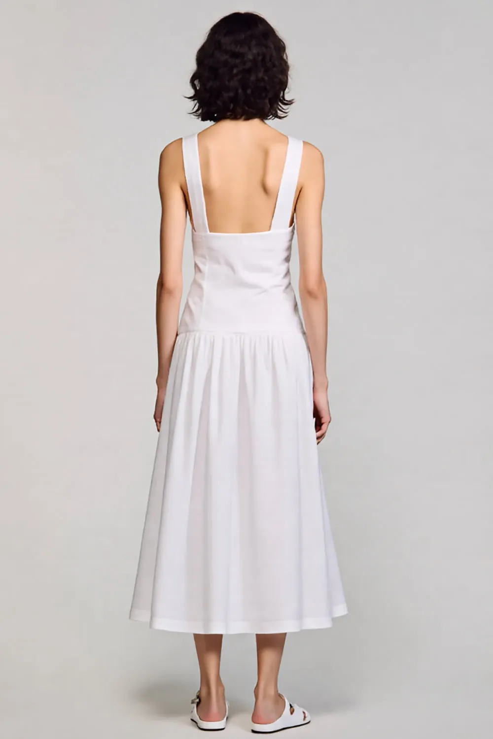 White A Line V Neck Midi Wedding Guest Dress sold by Zapaka product image thumbnail 2