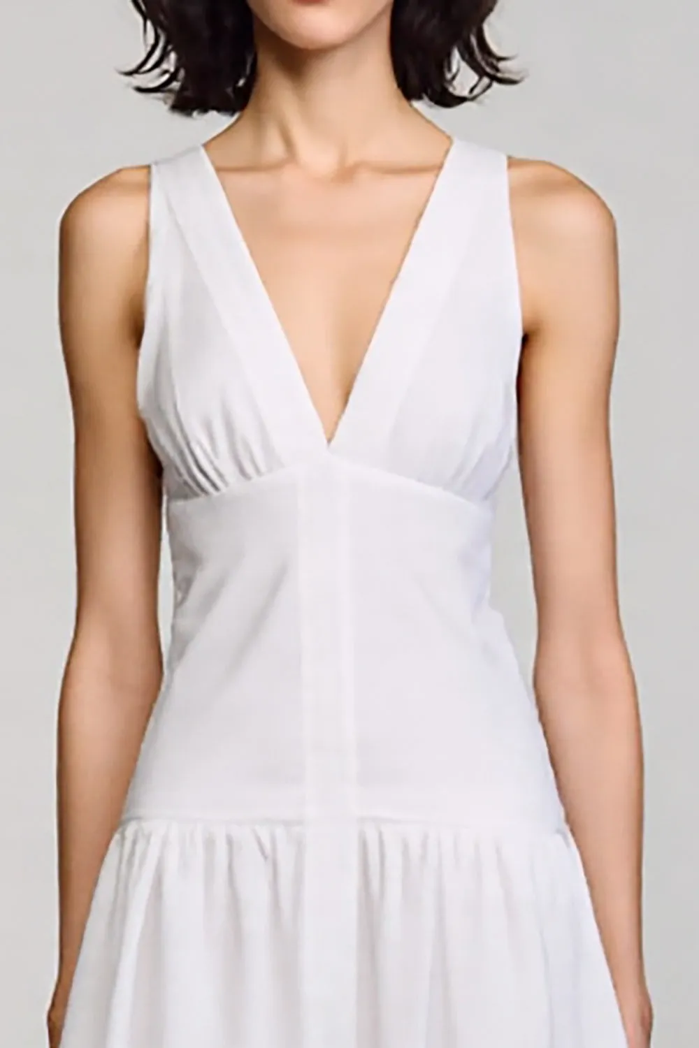 White A Line V Neck Midi Wedding Guest Dress sold by Zapaka product image thumbnail 3