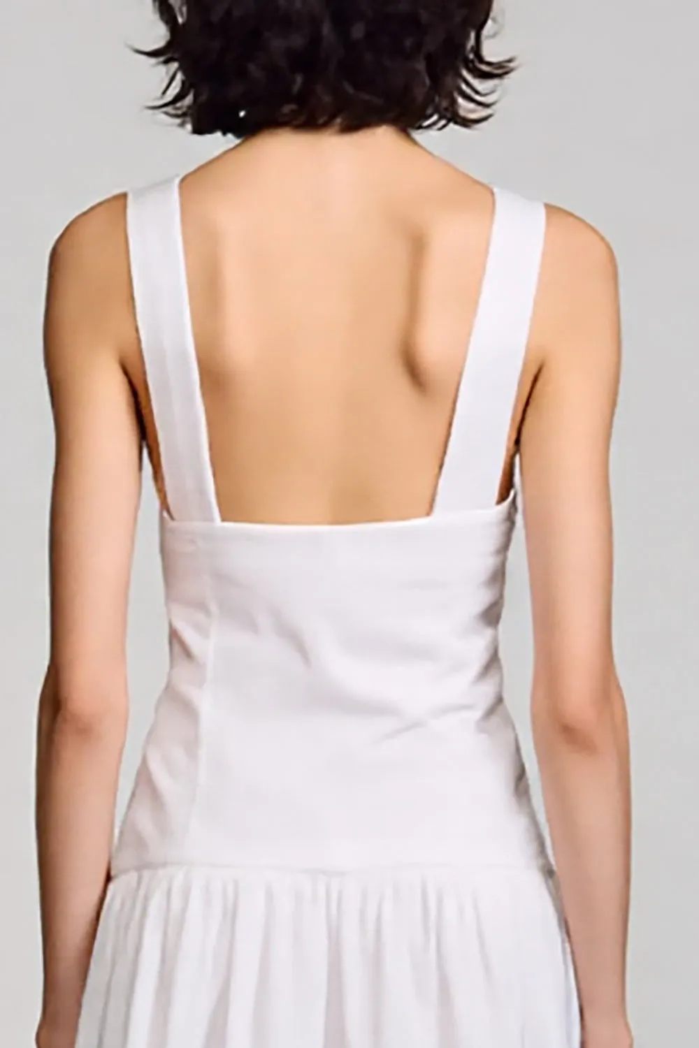 White A Line V Neck Midi Wedding Guest Dress sold by Zapaka product image thumbnail 4